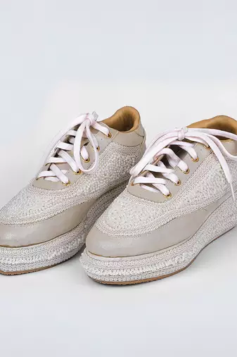White synthetic beaded casual shoes