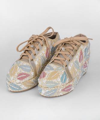 Yellow synthetic embroidered casual shoes 1