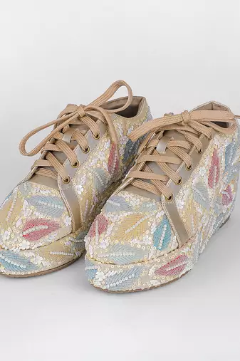 Yellow synthetic embroidered casual shoes