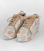 Yellow synthetic embroidered casual shoes