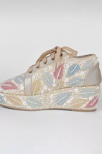 Yellow synthetic embroidered casual shoes