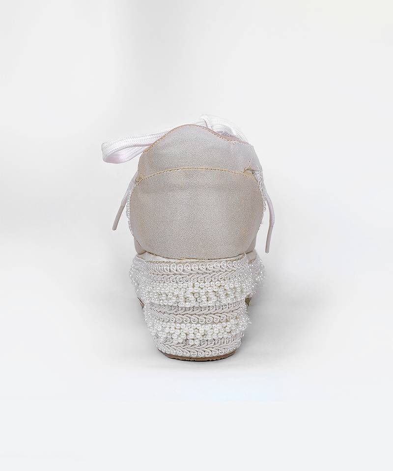 White synthetic beaded casual shoes