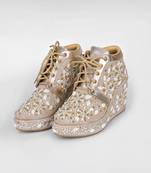 Gold synthetic embroidered casual shoes
