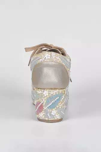 Yellow synthetic embroidered casual shoes