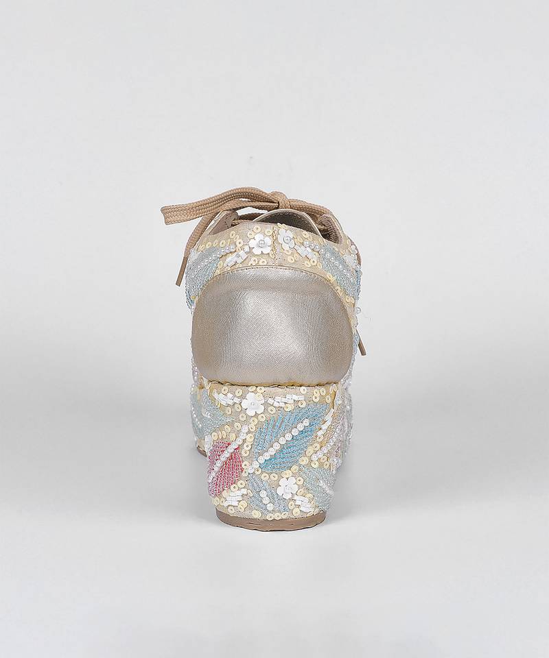 Yellow synthetic embroidered casual shoes