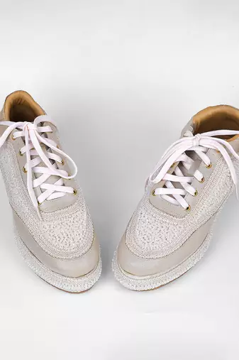White synthetic beaded casual shoes