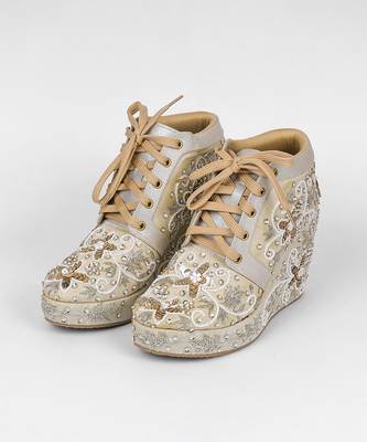 Gold synthetic embroidered casual shoes 1