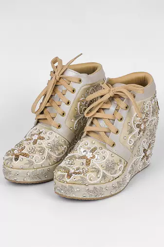 Gold synthetic embroidered casual shoes