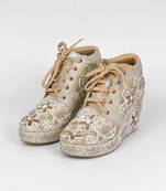 Gold synthetic embroidered casual shoes