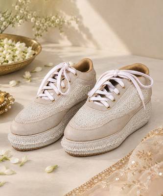 White synthetic beaded casual shoes 5