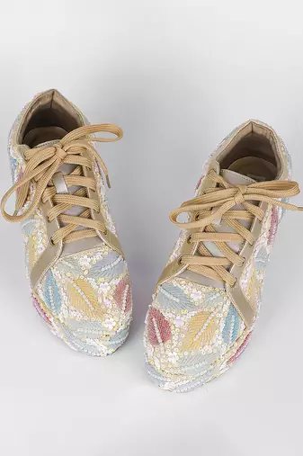 Yellow synthetic embroidered casual shoes
