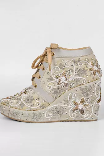 Gold synthetic embroidered casual shoes