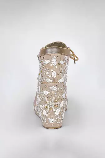 Gold synthetic embroidered casual shoes
