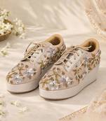 Gold synthetic embroidered casual shoes
