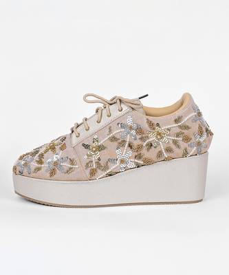 Gold synthetic embroidered casual shoes 3