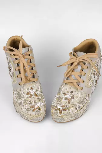 Gold synthetic embroidered casual shoes