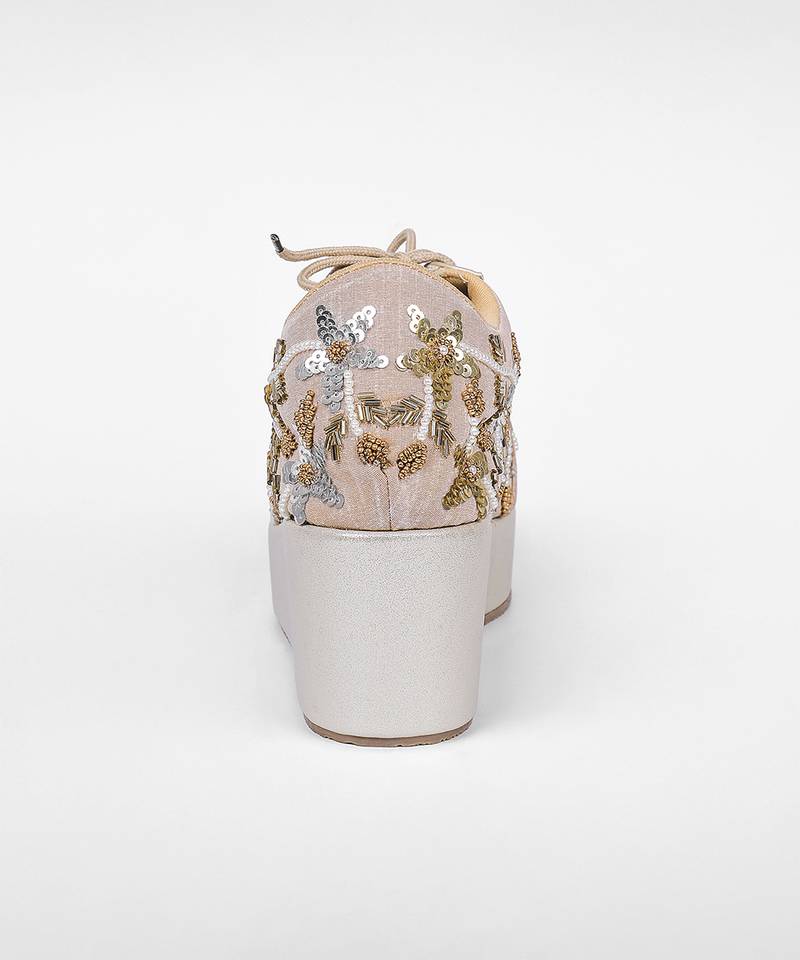 Gold synthetic embroidered casual shoes