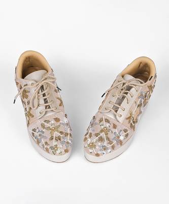 Gold synthetic embroidered casual shoes 5