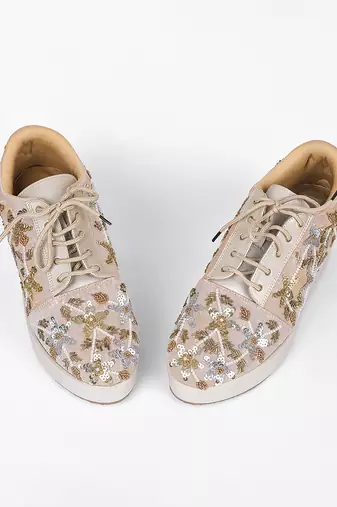 Gold synthetic embroidered casual shoes