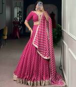 Women's Rani Pink Georgette Sequins Embroidered Lehenga Choli