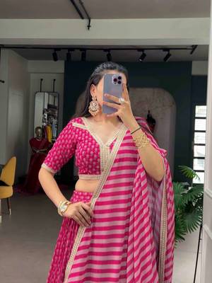 Women's Rani Pink Georgette Sequins Embroidered Lehenga Choli 2