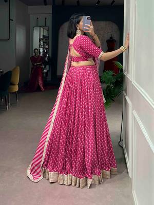 Women's Rani Pink Georgette Sequins Embroidered Lehenga Choli 3