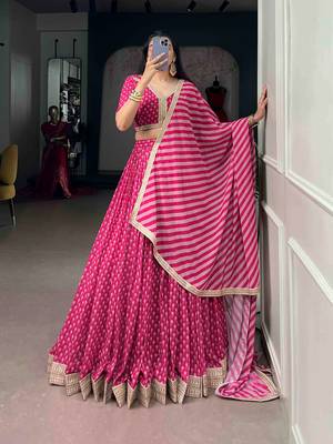 Women's Rani Pink Georgette Sequins Embroidered Lehenga Choli 4
