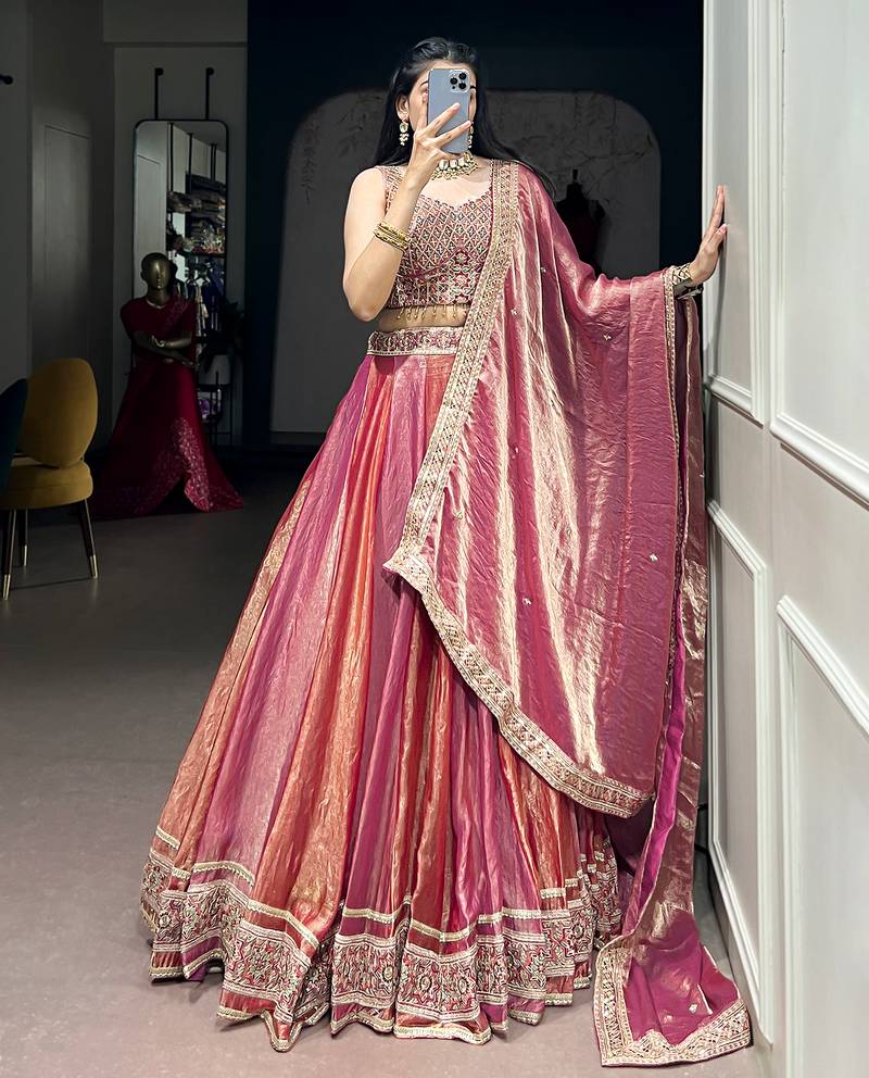Women's Metallic Silk Embroidered Semi-Stitched Lehenga Choli with Dupatta