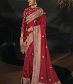 red viscose saree with jari sequence and cut dana heavy hand work
