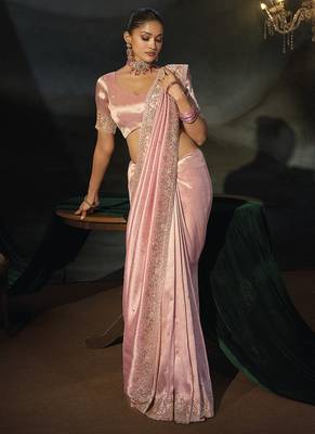 pink madhurai silk blend saree with bids moti heavy work 2