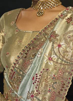 pista madhurai silk blend saree with jari thread cut dana and jardoshi heavy hand work 3