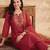 Maroon embroidered silk blend kurta trouser dupatta set