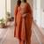 Orange embroidered silk blend kurta trouser dupatta set