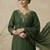 Green embroidered silk blend kurta trouser dupatta set
