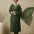 Green embroidered silk blend kurta trouser dupatta set