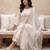 White embroidered silk blend kurta trouser dupatta set