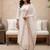 White embroidered silk blend kurta trouser dupatta set
