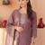 Mauve embroidered silk blend kurta trouser dupatta set