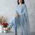 Blue embroidered silk blend kurta trouser dupatta set