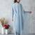 Blue embroidered silk blend kurta trouser dupatta set