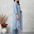 Blue embroidered silk blend kurta trouser dupatta set