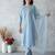 Blue embroidered silk blend kurta trouser dupatta set