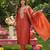 Orange embroidered silk blend kurta trouser dupatta set