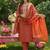 Orange embroidered silk blend kurta trouser dupatta set