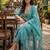 Sea green embroidered silk blend kurta trouser dupatta set