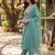 Sea green embroidered silk blend kurta trouser dupatta set