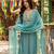 Sea green embroidered silk blend kurta trouser dupatta set