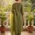 Green embroidered silk blend kurta trouser dupatta set