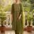 Green embroidered silk blend kurta trouser dupatta set