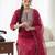 Pink embroidered silk blend kurta trouser dupatta set